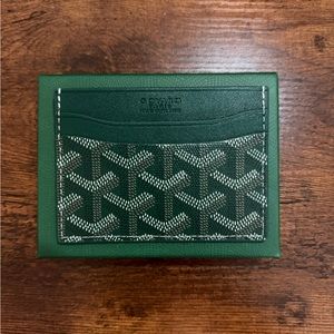 Goyard Green and White Key Card Holder with Geometric Pattern